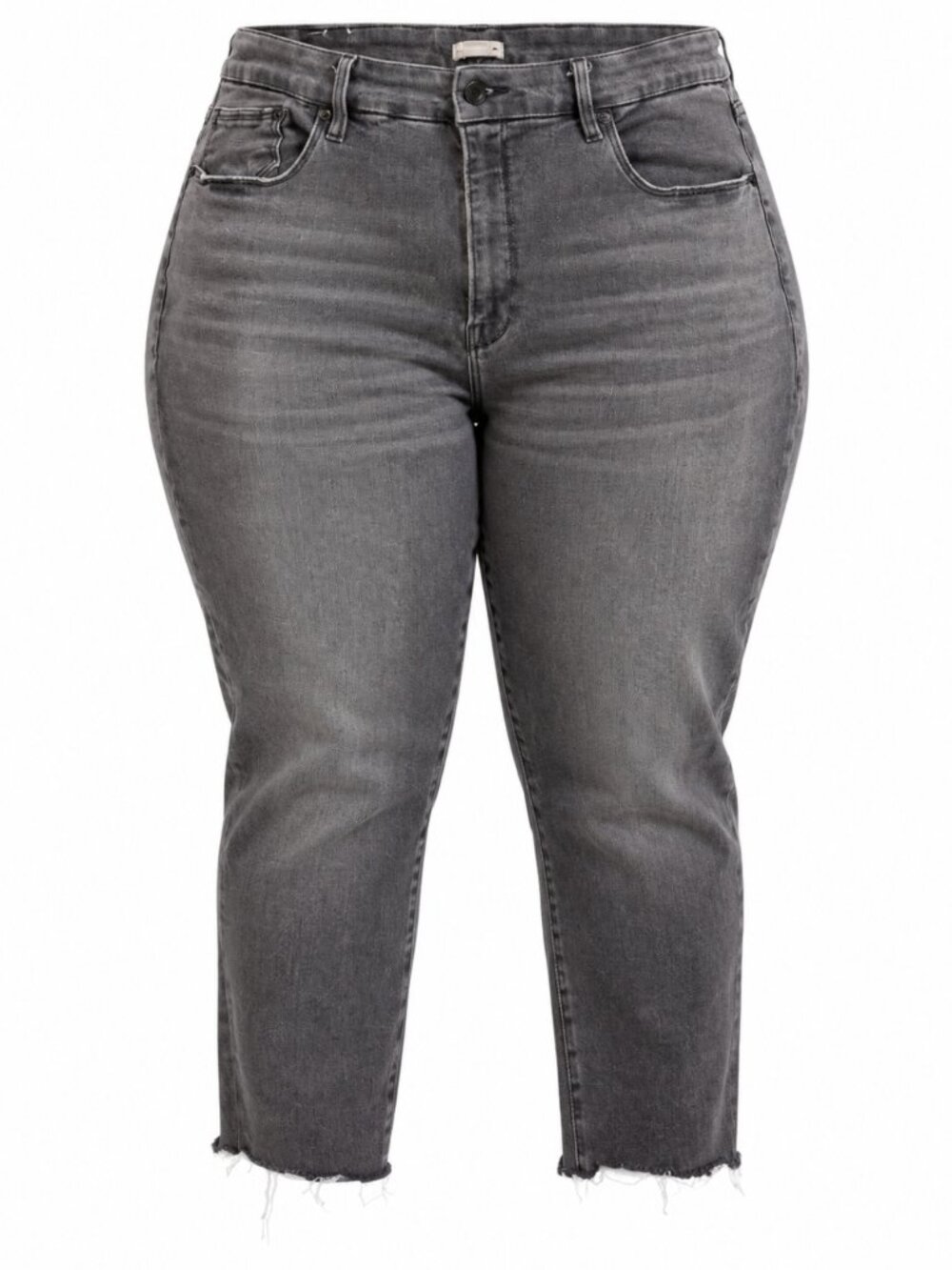 Good American Good Waist Crop High Rise Raw Hem Black Jeans Size 26